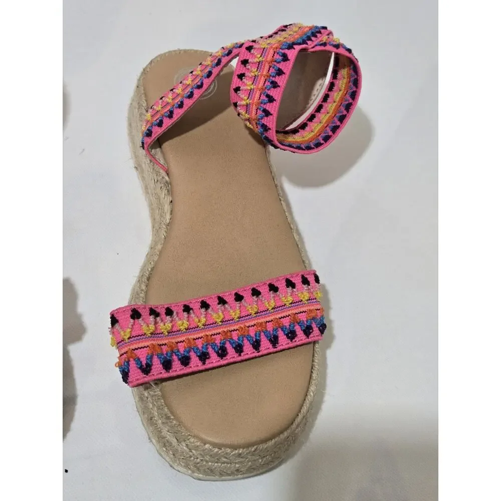 Girls Wonder Nation Woven Straw Elastic Strappy Shoe Sandals Size 13 Multicolors